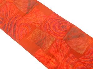 枡に渦巻・流水模様織り出し　名古屋帯